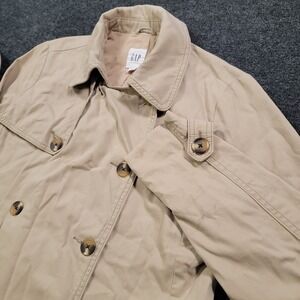 GAP‎ Women Trench Coat M Petite Khaki Double Breasted Classic